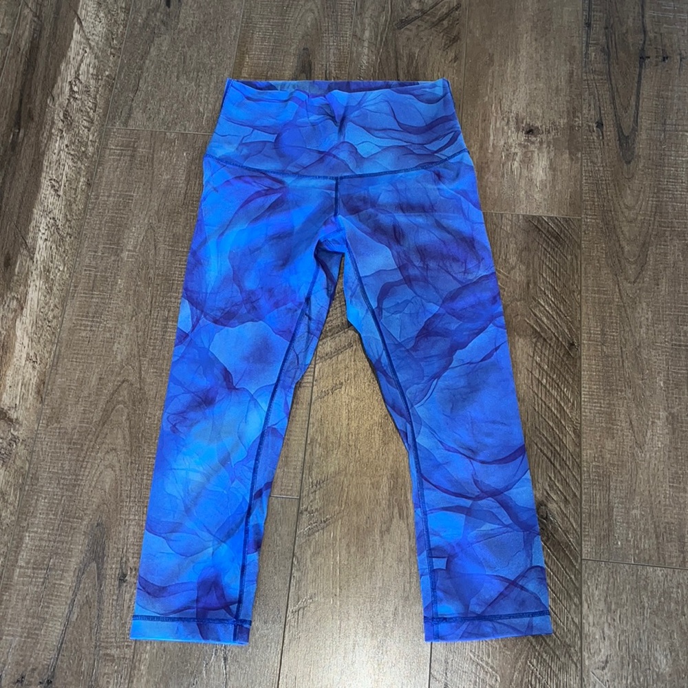 LULULEMON WONDER UNDER CROP HIGH RISE LEGGINGS MIDNIGHT TULLE SIZE 8